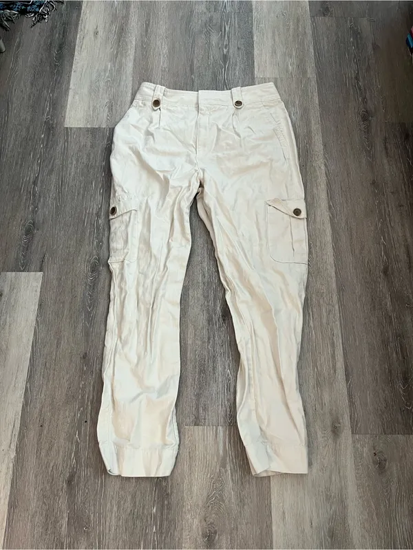 Gap Cotton Cargo Pants Womens 16 Regular Cream Linen Tapered Utility Safari - Image 2