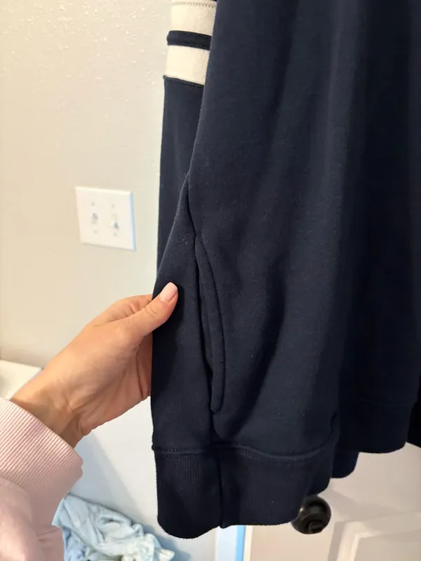 Danskin Navy Sweatshirt with White Sleeve Stripes - Image 2