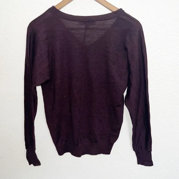 Loft Lightweight Maroon Beaded Long Sleeve Acrylic And Wool Blend V Neck Top - Image 5