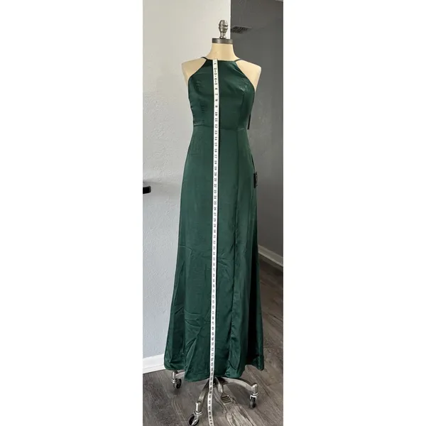 Lulus Emerald Green Satin Maxi Formal Dress Sleeveless Halter S Bridesmaid *FLAW - Image 10