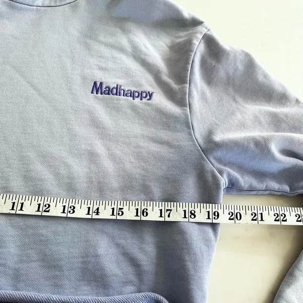 Madhappy Pullover Embroidered Logo Cropped Hoodie Light Blue Women's Size M - Image 7
