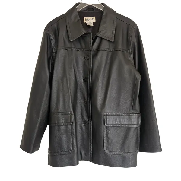 Vintage Bagatelle Leather Jacket Women's Button Front Minimalist 90s Black Sz L‎ - Image 3