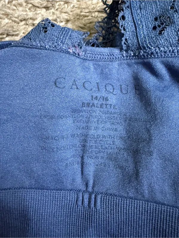 Cacique Cornflower Blue Lace X Crossover Back Bralette - size 14/16 - Image 6