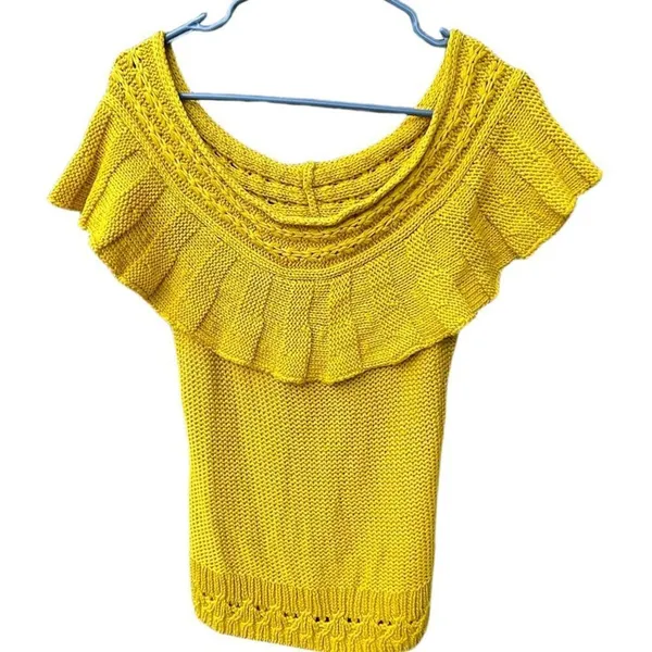 Anthropologie size S off shoulder ruffle neckline knit top. - Image 2