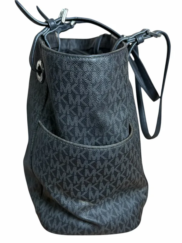 Michael Kors Jet Set EW Signature Tote Bag Black & Grey MK Logo Shoulder Purse - Image 6