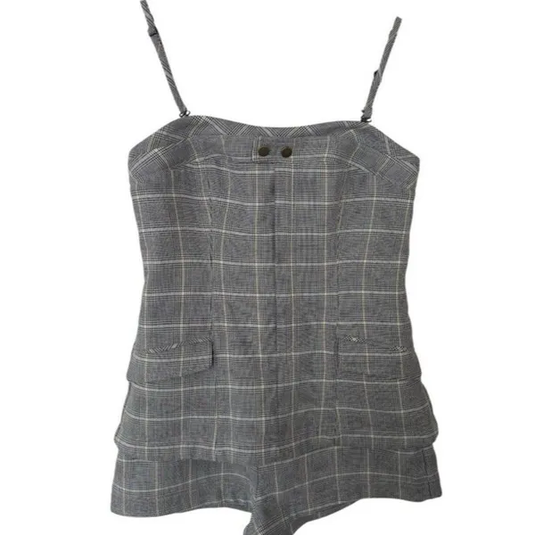 ANTHROPOLOGIE Maeve PLAID PLAYSUIT Brown Motif Optional Straps Menswear Size 12 - Image 5
