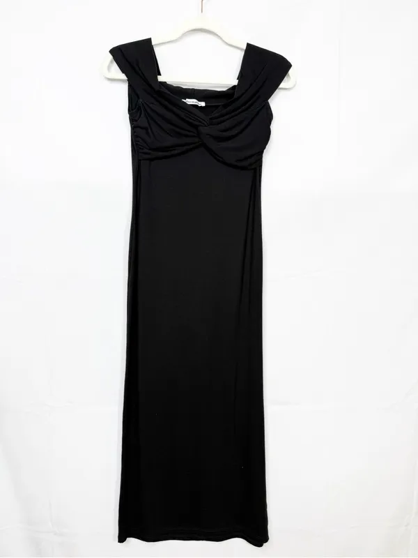 Reformation Vida Knot Front Off Shoulder Knit Midi Maxi Dress Black LBD - Image 3