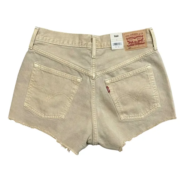 Levis 501 Original High Rise Denim Shorts Tan Khaki Raw Hem Grunge look Women 28 - Image 2