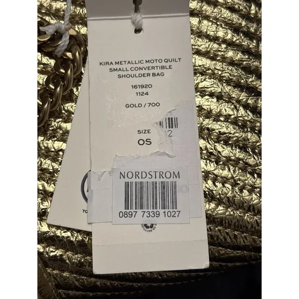Tory Burch Kira Metallic Moto Quilt Small Convertible Shoulder Bag Gold New - Image 8