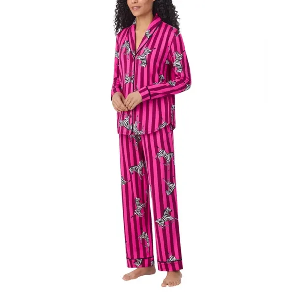 NWT Room Service Women's Shawl Collar Pajama Set Pink L - Image 2