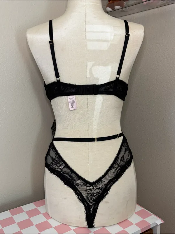 Victoria's Secret black lace push up one piece lingerie outfit sexy medium - Image 4