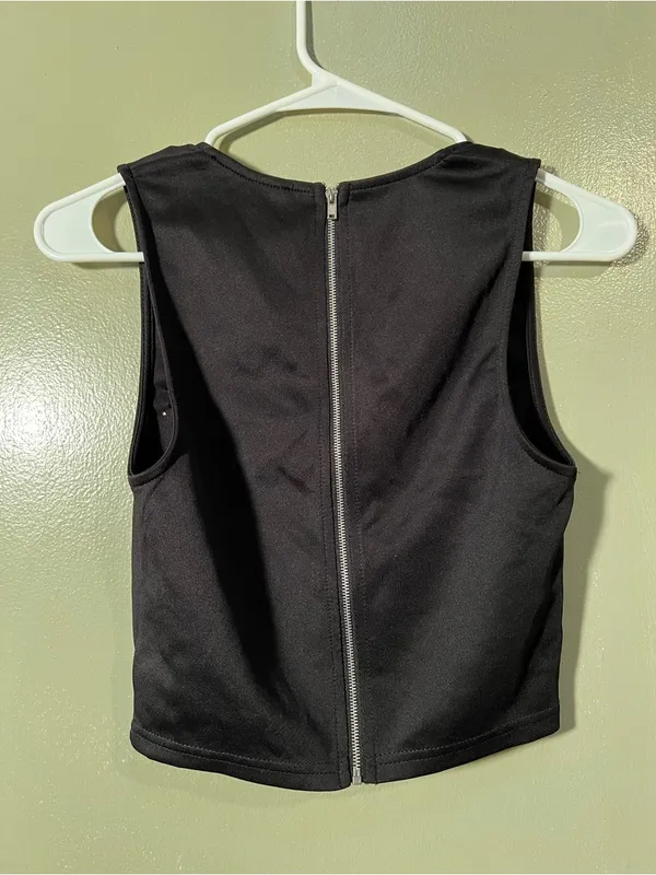 Sparkle & Fade Women's Size Medium Laser Cut Crop Top Black Zip Back High Neck - Image 6
