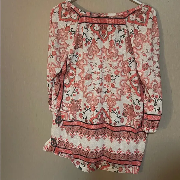 Suzanne Betro large orange pink peachy floral boho top - Image 4