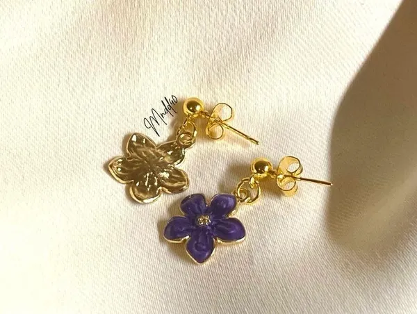 LAST ONE - Handmade Purple Flower Earrings - Image 2