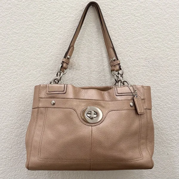 COACH F16531 Penelope Metallic Golden Beige Pebbled Leather Carryall Satchel Bag - Image 6