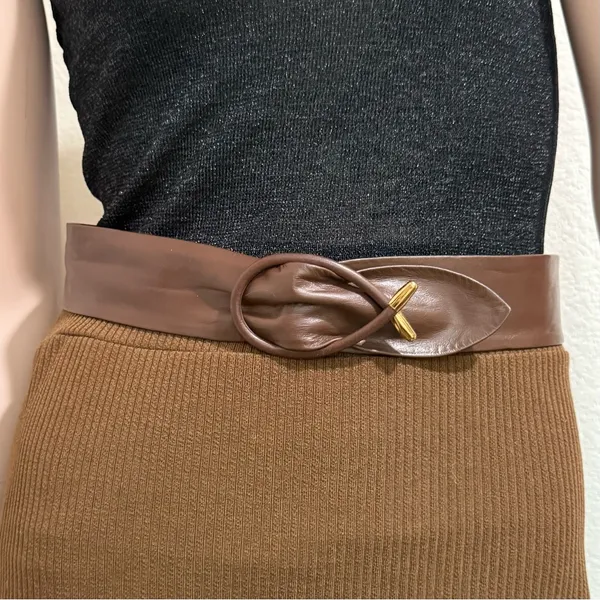 Vintage Unsigned Brown Soft Genuine Leather Women’s Dress Belt Size One Size - Image 3