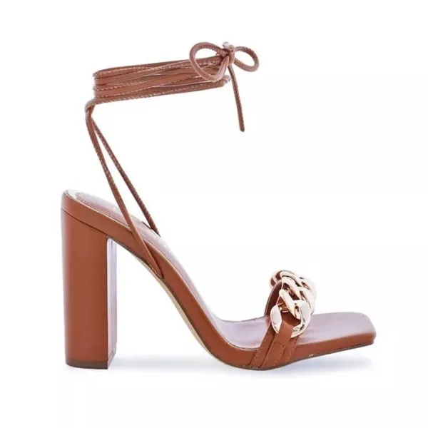 Women’s Liliana Mabel-17 Chunky Gold Tone Chain Lace Up Heel Size 6.5 NEW - Image 2