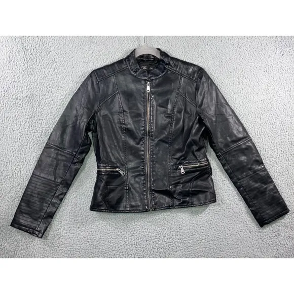 Baccini Faux Leather Jacket Women‎ Medium Petite Motorcycle - Image 2