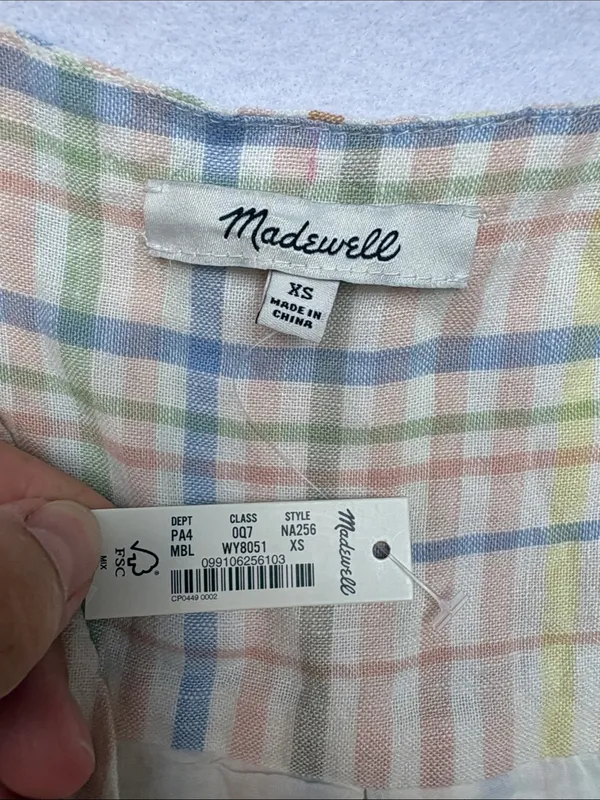 Madewell size XS new Pastel Plaid Midi Dress Elastic Waist guest summer sundress - Image 2