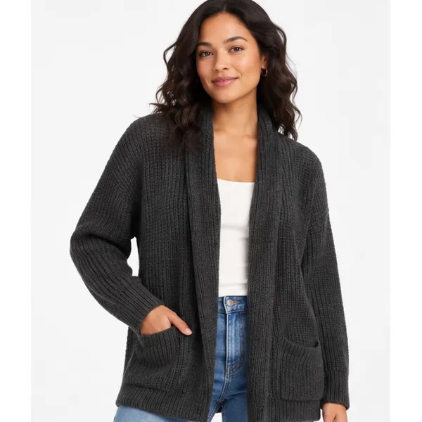 Time and Tru Womens Fuzzy Cardigan Size M 8-10 Black Open Front Pocket Cozy - Image 5