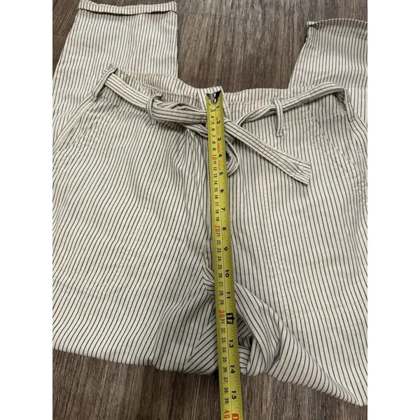 American Eagle Striped Tie Waist Straight Leg Pants Ivory Blue‎ Size 10 - Image 7