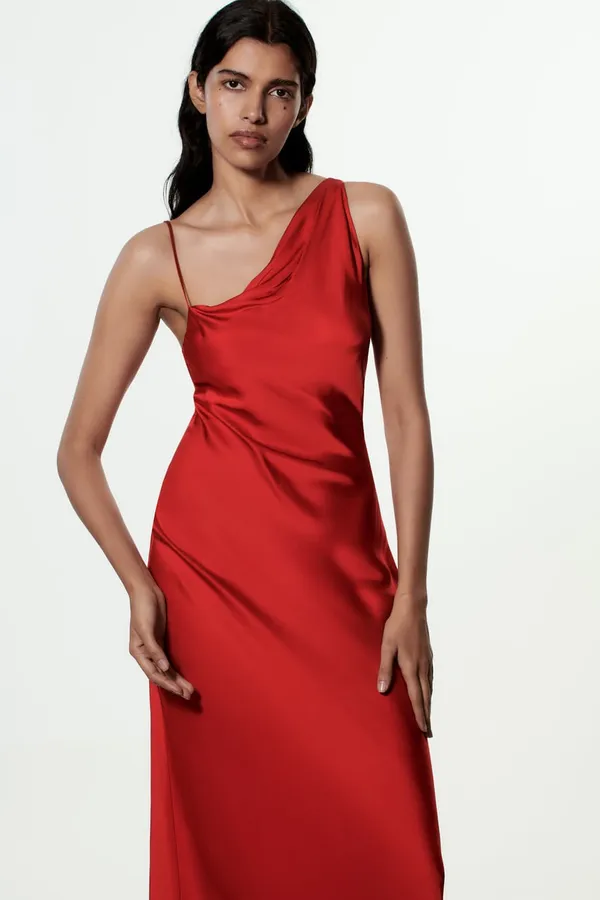 red midi dress satin party wedding coctail shower night out - Image 3