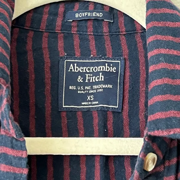 Boyfriend Button Down Shirt Striped Navy Blue Red - Image 4