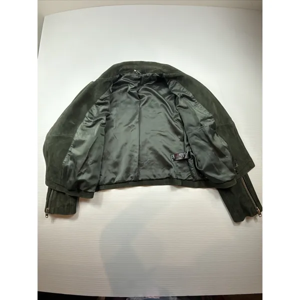 Topshop Suede Leather Moto Jacket Dark Green Women's Size 8 - Image 7