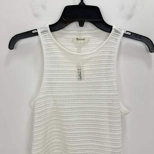 Madewell Crochet Knit Cutaway Tank Cropped Lighthouse Cotton Blend Cream XS NWT - Image 7