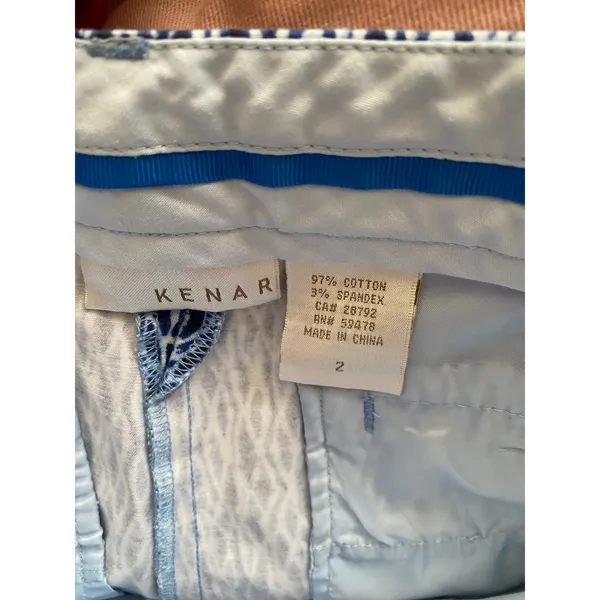 KENAR Blue & White Printed Structured Tailored Shorts - Size 2 - Image 5