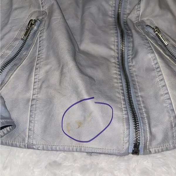 Chico’s light blue silver zipper faux leather motorcycle jacket coat womans M - Image 11
