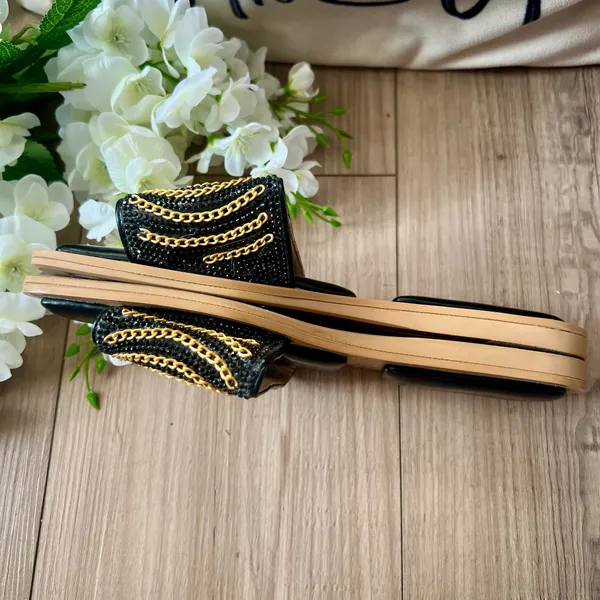 NEW Rhinestone & Chain Sandals Black Size 6.5 - Image 5