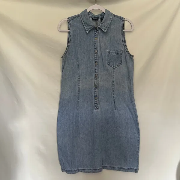 Vintage Y2K NY Jeans Denim Snap Mini Dress Sz 12 Preppy Western Sleeveless 90s - Image 12