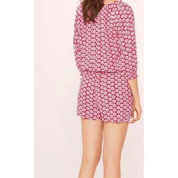 Tory Burch Red Daisy Floral Off Shoulder Romper Tassel Tie Size M - Image 2