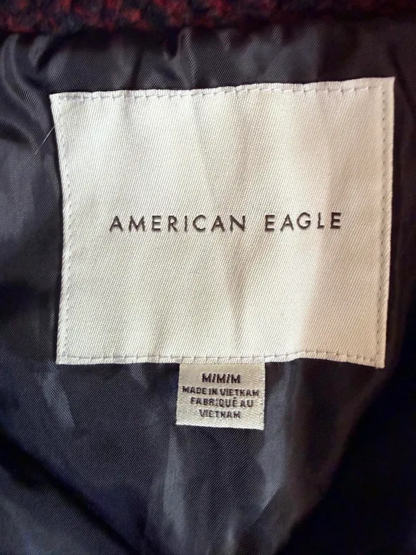 American Eagle Red Black Buffalo Plaid Sherpa Fleece Pullover Size M - Image 5
