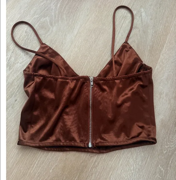 SHEIN Chocolate Brown Satin Bustier Corset Crop Top Size S - Image 2
