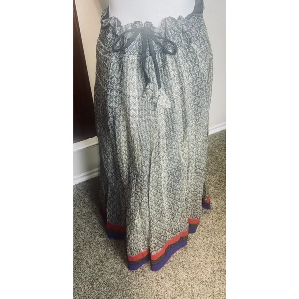 Indian Ethnic Long Maxi Skirt Boho Hippie gray paisley drawstring waist tribal‎ - Image 2