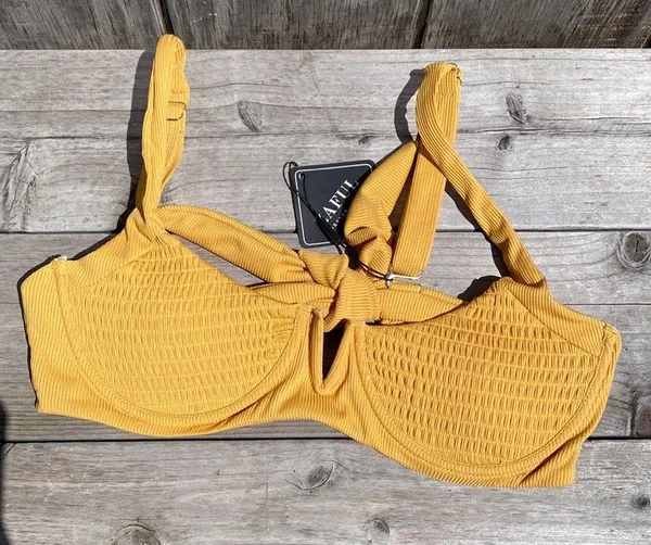 Zaful New Bikini Ribbed Swimsuit high cut bottom V cut textured top tie back - Image 3