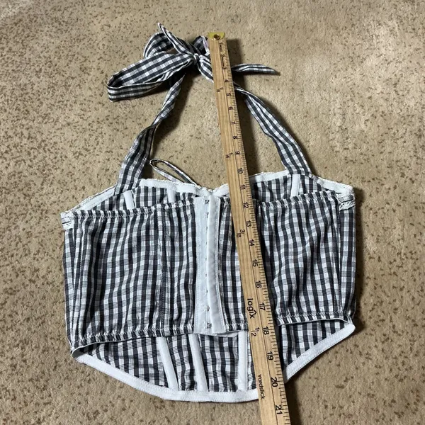 Beverly and‎ Beck Cottagecore Gingham Halter Corset Top Black White Lace Trim XS - Image 3