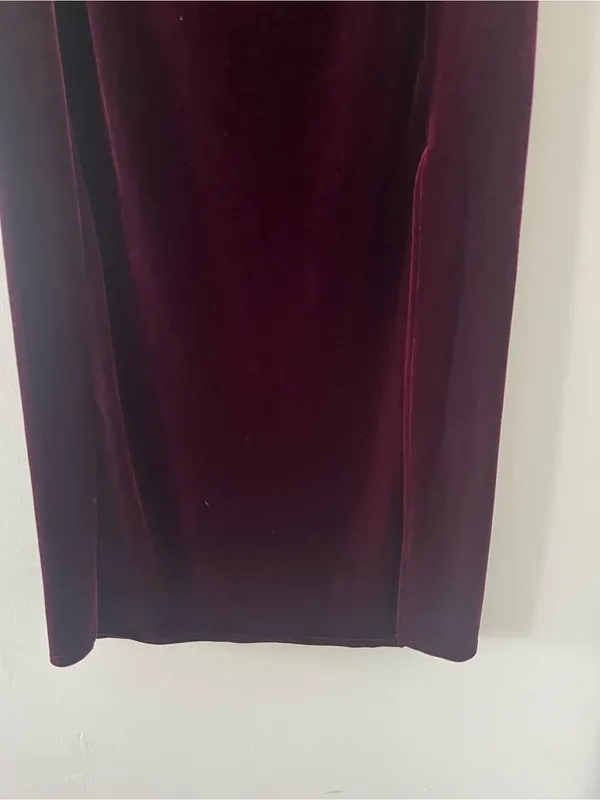 Vintage Burgundy Velvet Midi Skirt Large High Rise Holiday Romantic Winter Fall - Image 3