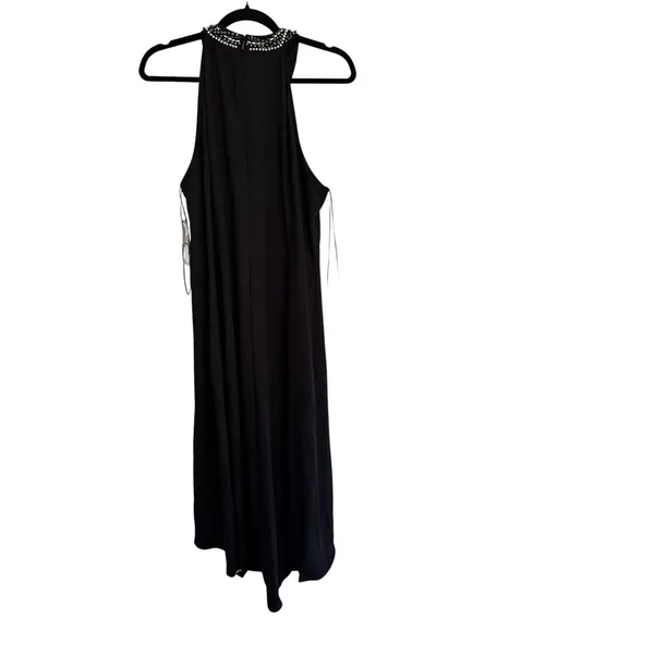 SLNY Womens Black Embellished Halter Neck Draped Evening Gown 119005 Size 14 - Image 13