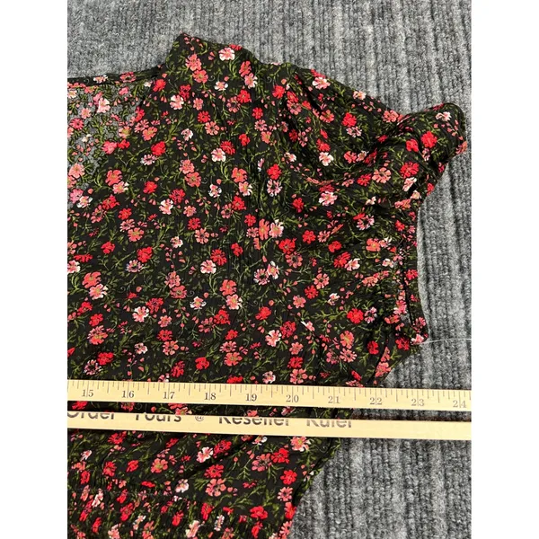 AEROPOSTALE Floral Crop Top Women XL Black Pink Smocked V-Neck Puff‎ Sleeve NWT - Image 7