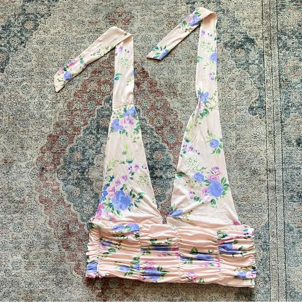 •Zara floral halter neck ruched top NWOT• Size XL - Image 3