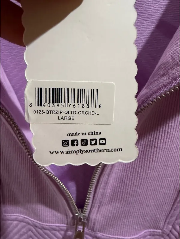 Simply Southern Lavender Half-Zip Pullover with Pearl and Rhinestone Collar, L - Image 2