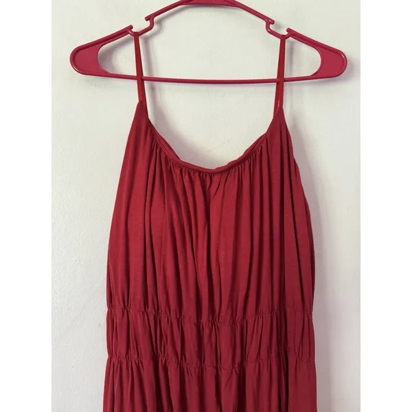 NWT OGL Vacay Gathered U-Neck Spaghetti Midi Bra Dress Pockets Size XL Red - Image 4