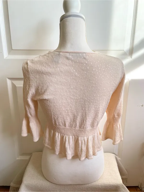 Vintage Y2K Silk Cotton Cropped Bolero Cardigan Sweater Sequins Ruffle M Fairy - Image 3