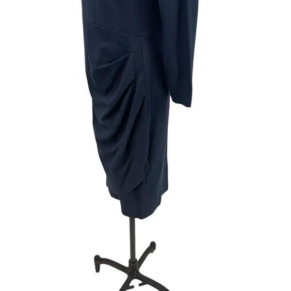 Armani Collezioni Draped Sheath Dress Classic Long Sleeve Navy Blue‎ Size 10 - Image 7