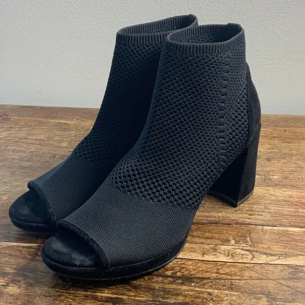 EILEEN FISHER Margate Peep Toe Bootie In Midnight‎ Stretch Fabric - Image 2
