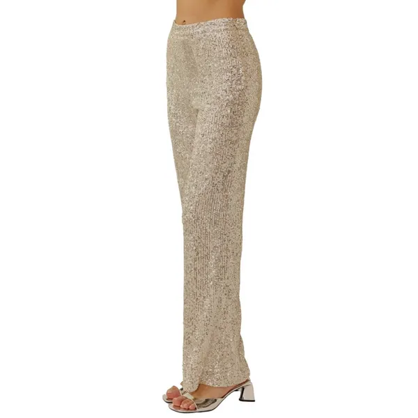 NWT Womens Size Large Cable & Gauge Silver Sequin Pull On Wide-Leg Sparkle Pants - Image 3