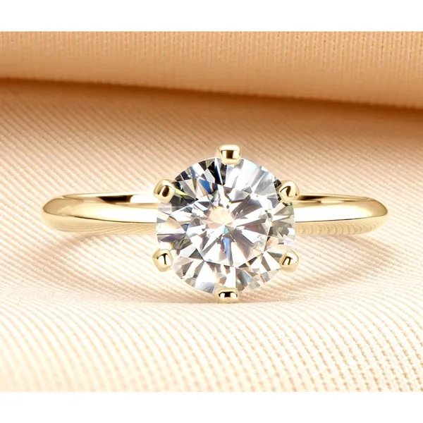 Boutique NEW 2 Ct Solitaire Simulated Diamond 14k Gold Plated S925‎ Engagement Ring - Image 4
